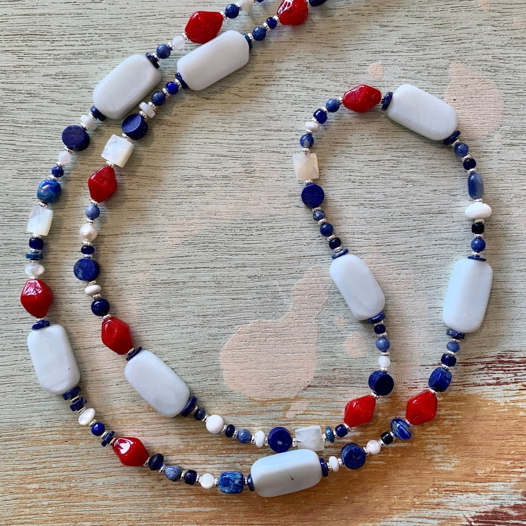 Lapis and Red Glass Necklace