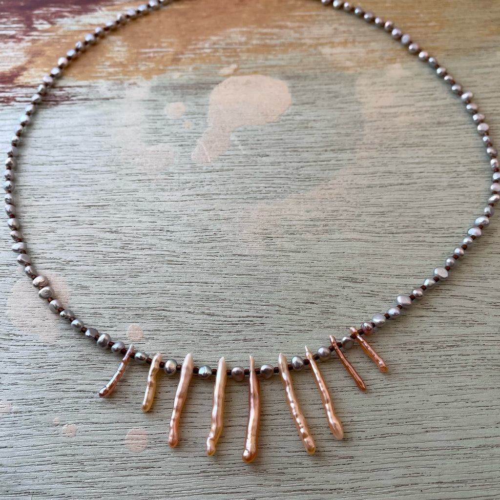 Coral Stick Pearl Necklace