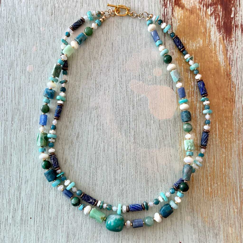 Amazonite and Carved Lapis Necklace