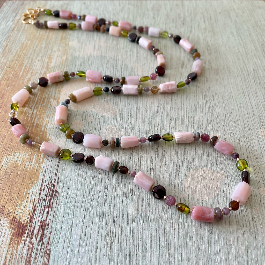 Pink Opal & Green Amber Necklace