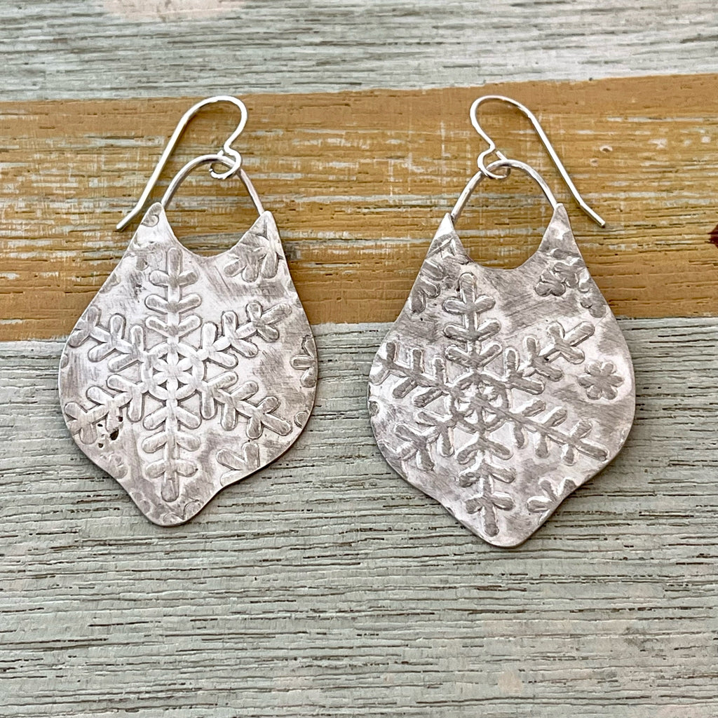 Silver Snowflake Pressed Earrings