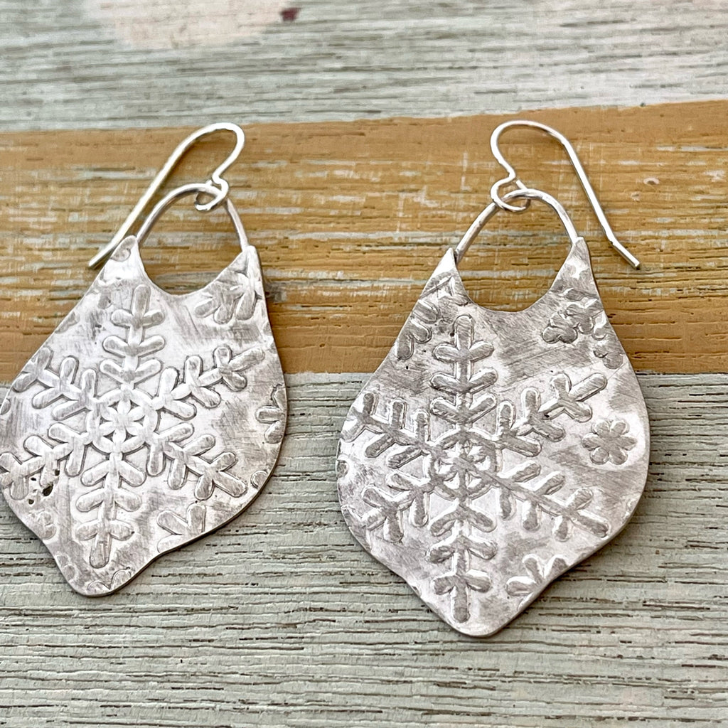 Silver Snowflake Pressed Earrings