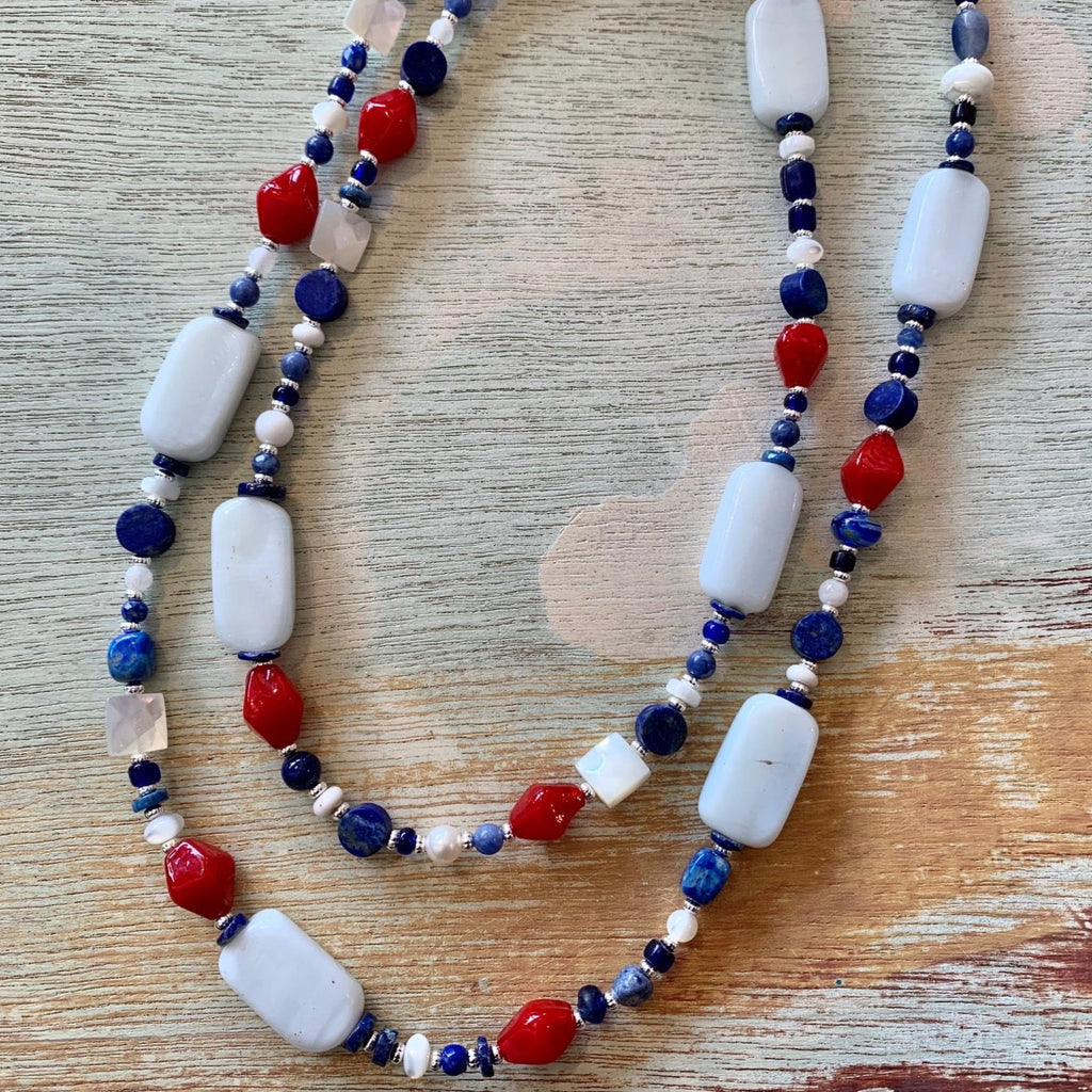 Lapis and Red Glass Necklace