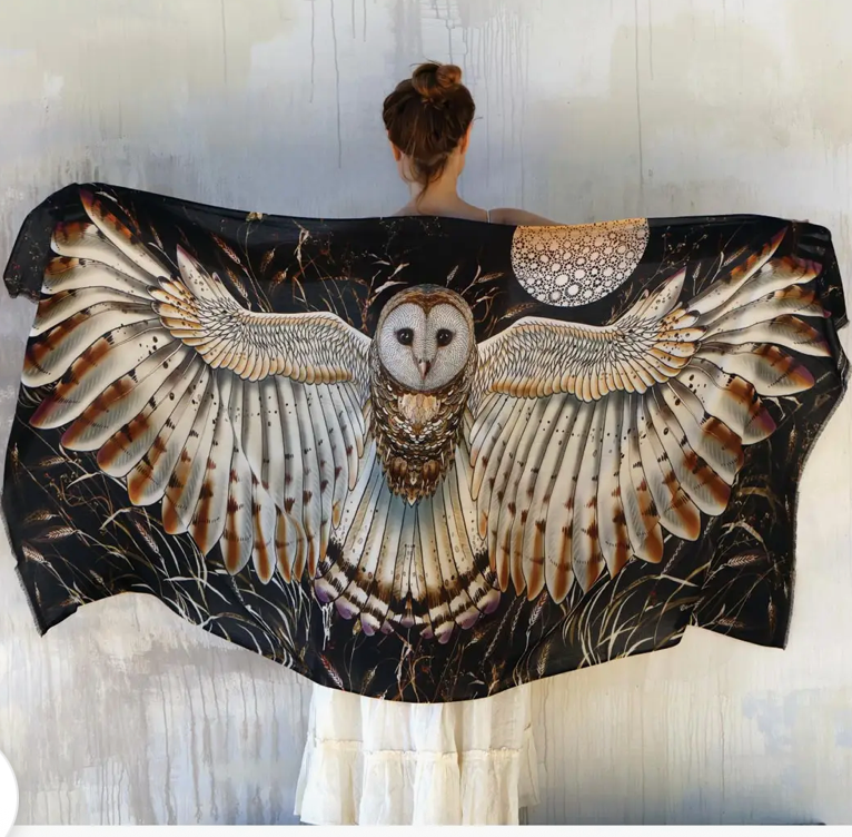 Wheat Barn Owl Cotton Scarf