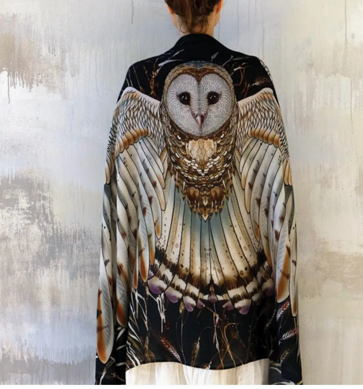 Wheat Barn Owl Cotton Scarf