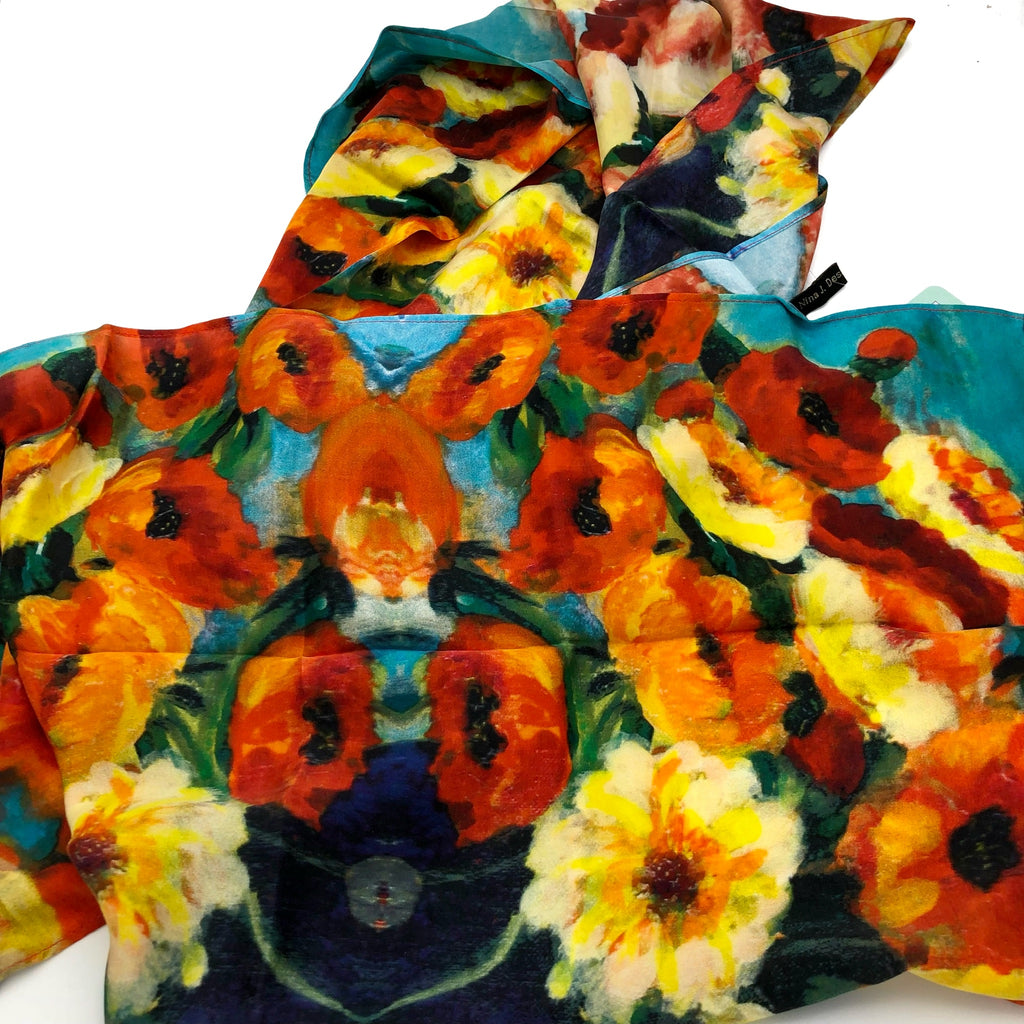 Vibrant Poppies Silk Scarf
