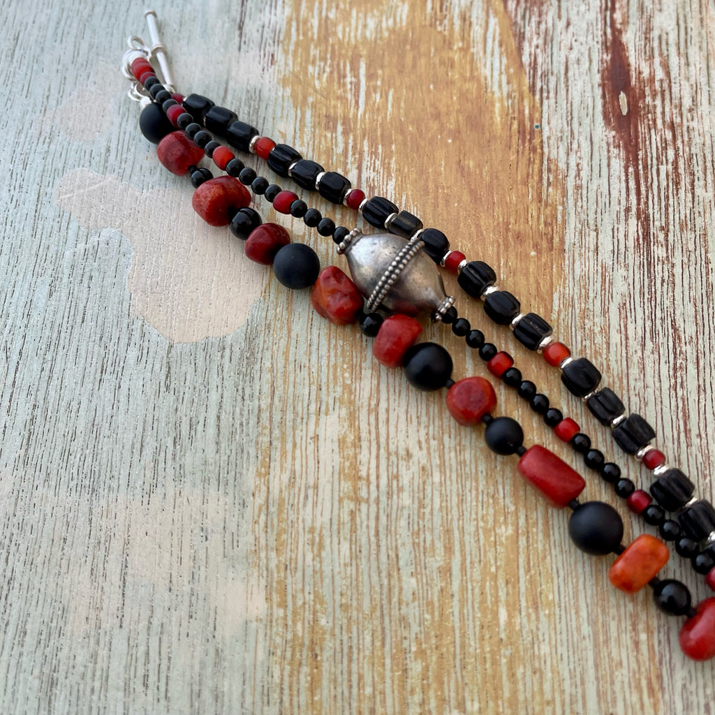 Three-Strand Red and Black Bracelet