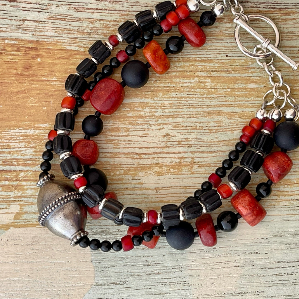 Three-Strand Red and Black Bracelet