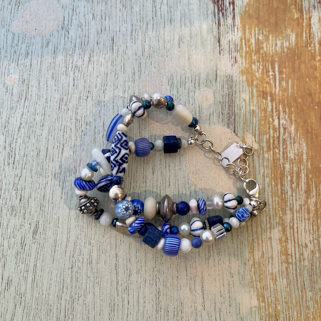 Three-Strand Blue and White Bracelet