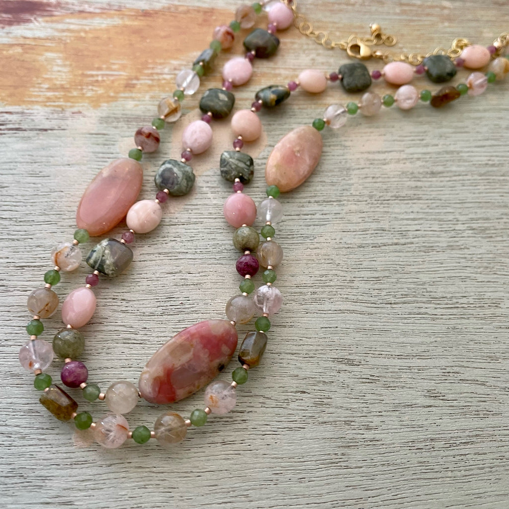 Soft Pink and Green Necklace