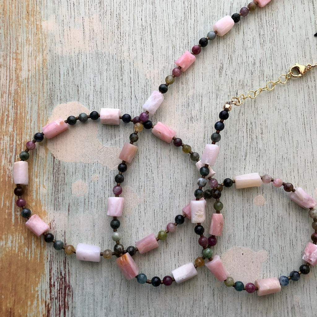 Pink Opal and Tourmaline Necklace