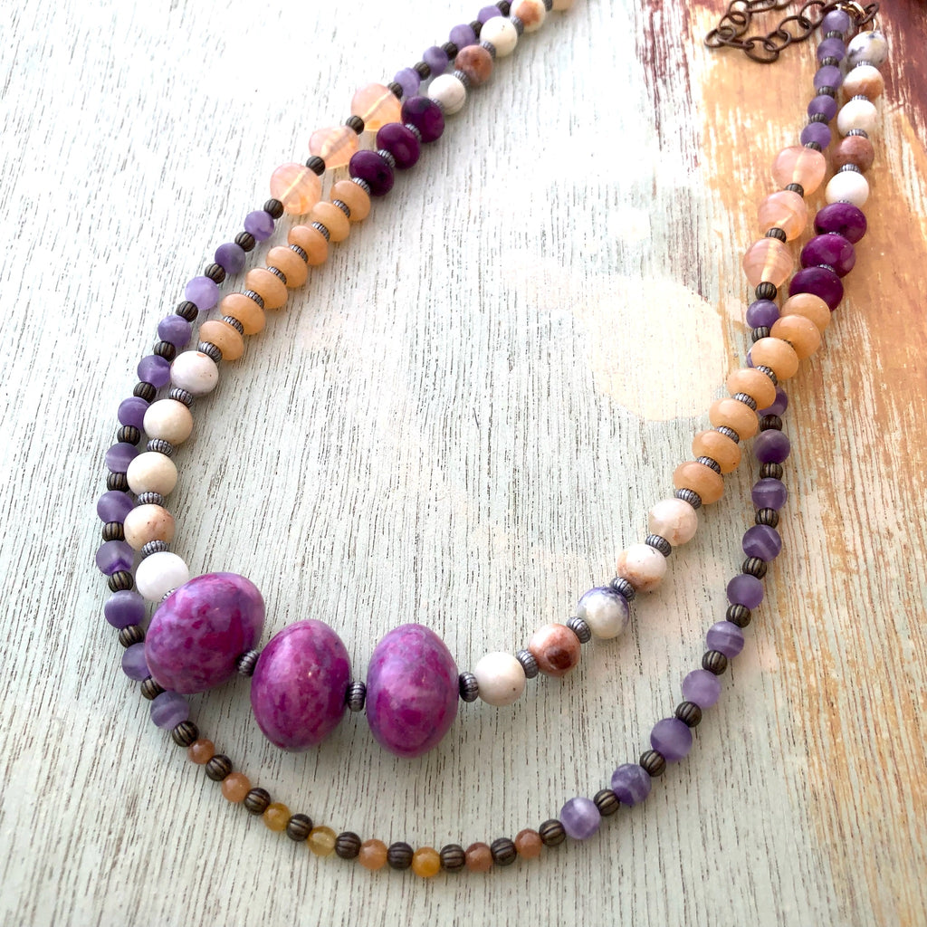 Amethyst and Vintage Glass Necklace