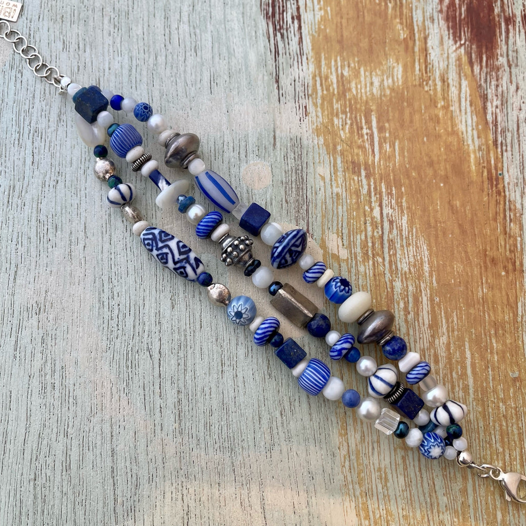 Three-Strand Blue and White Bracelet