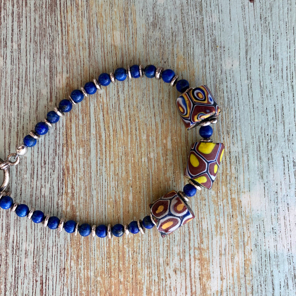 Antique Glass and Lapis Bracelet