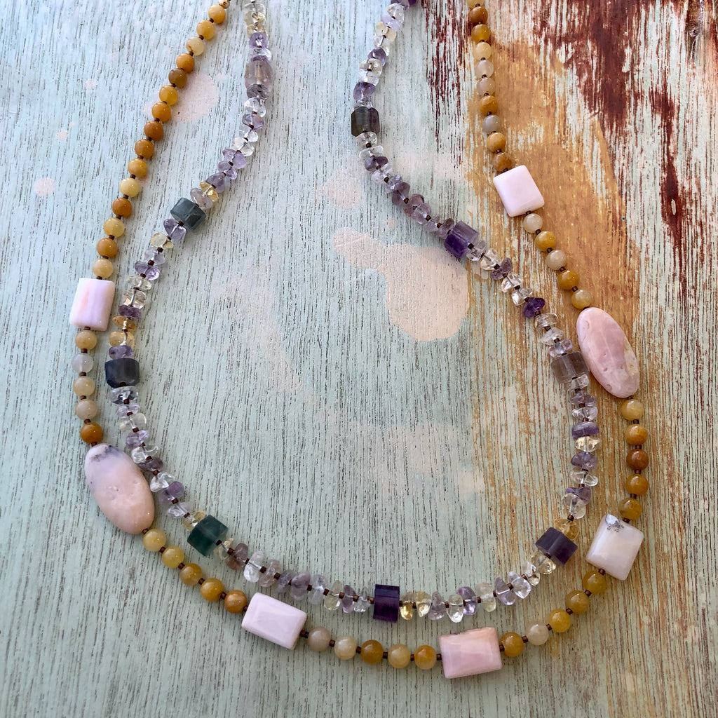 Pink and Yellow Opal Necklace