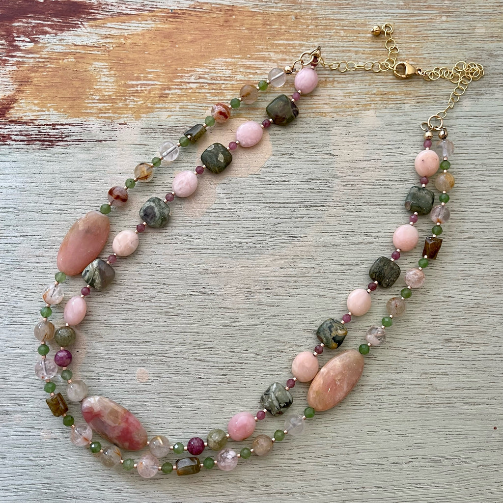 Soft Pink and Green Necklace