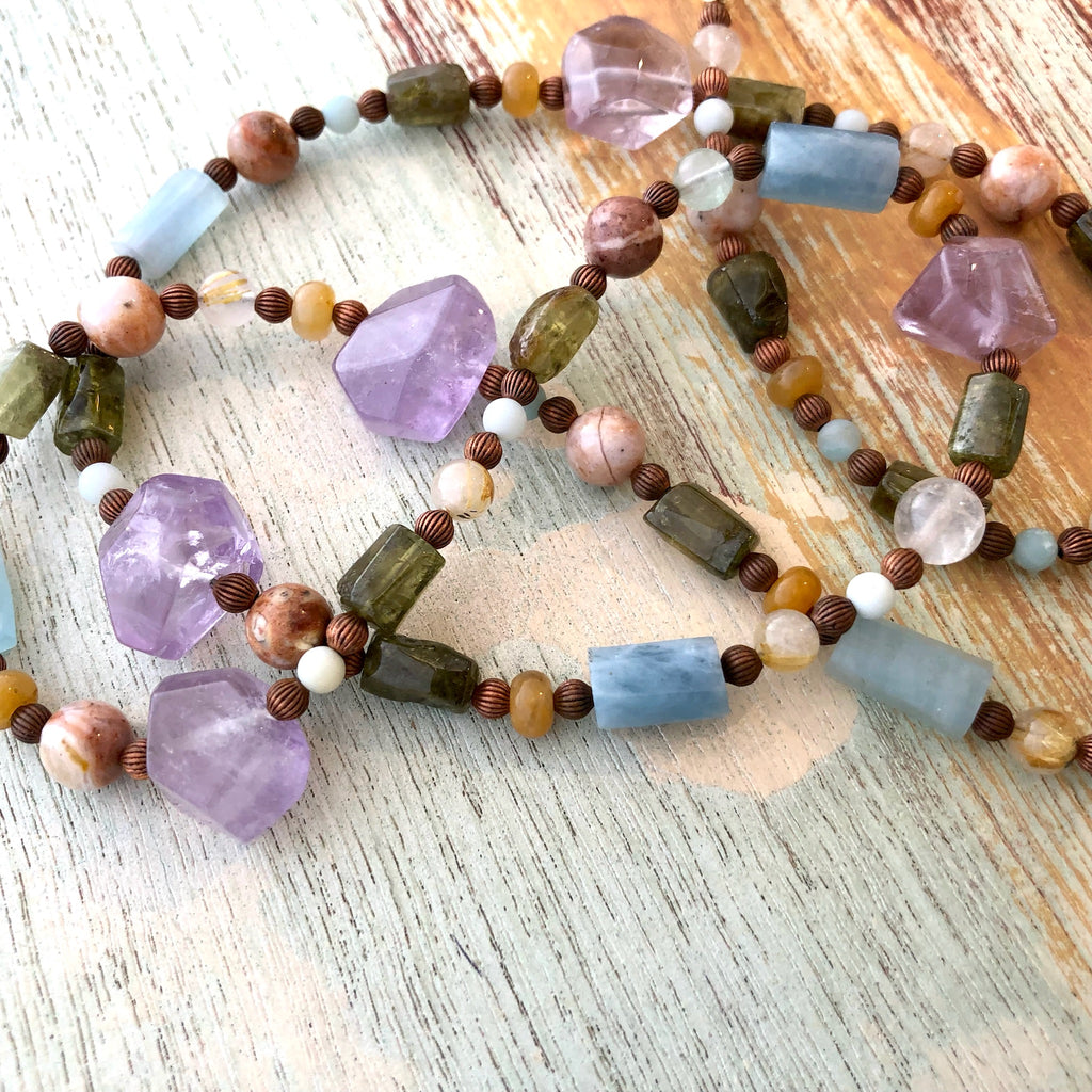 Simple Cut Amethyst Long Necklace