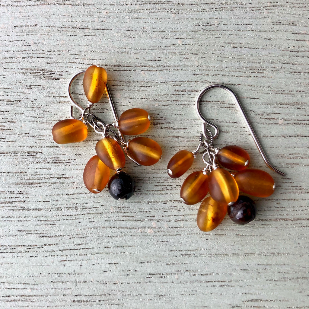 Amber and Garnet Earrings