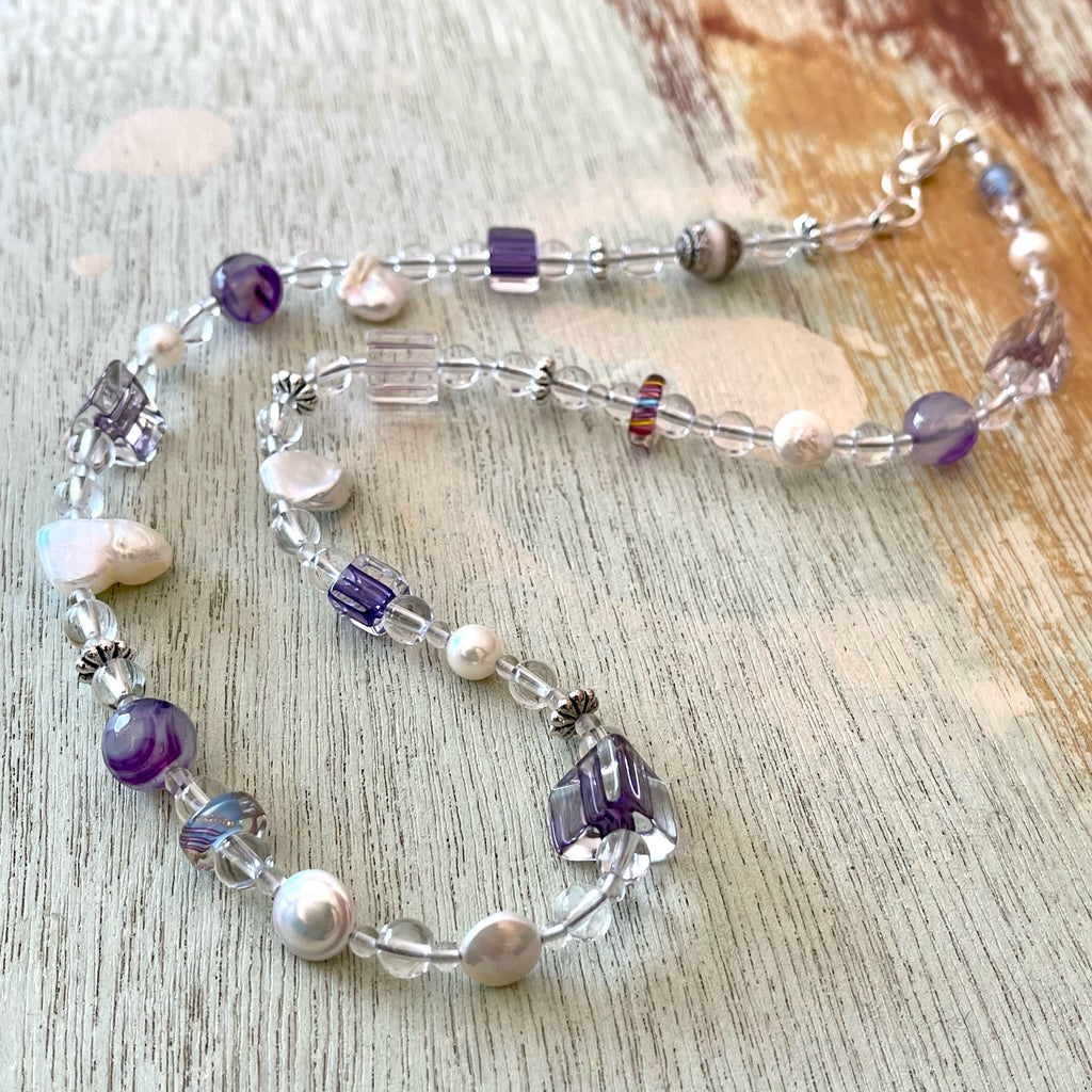 Pastel and Pearl Furnace Glass Necklace