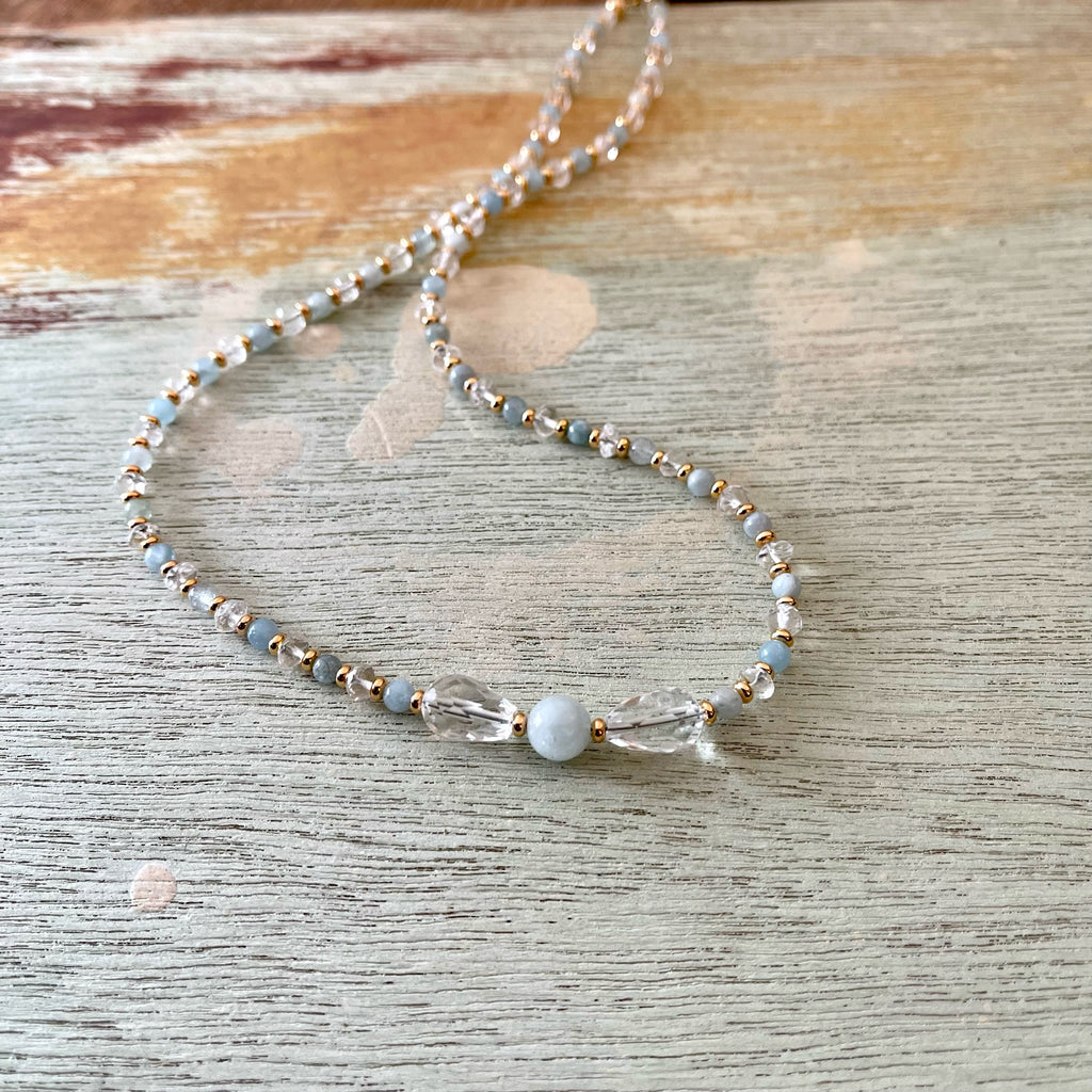 Faceted Crystal and Aquamarine Necklace