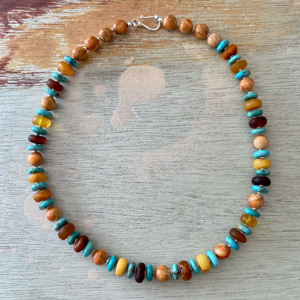 Sleeping Beauty Turquoise and Amber Necklace