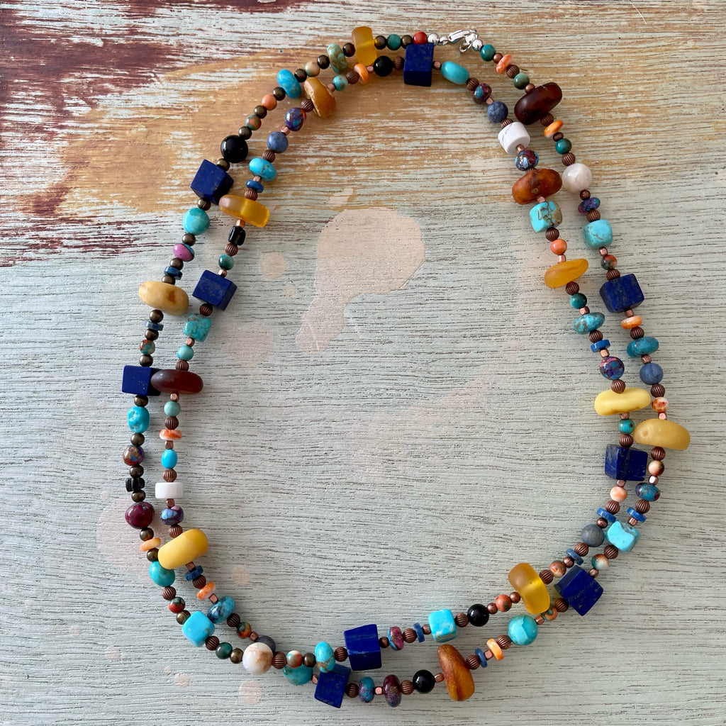 Lapis, Amber and Turquoise Necklace