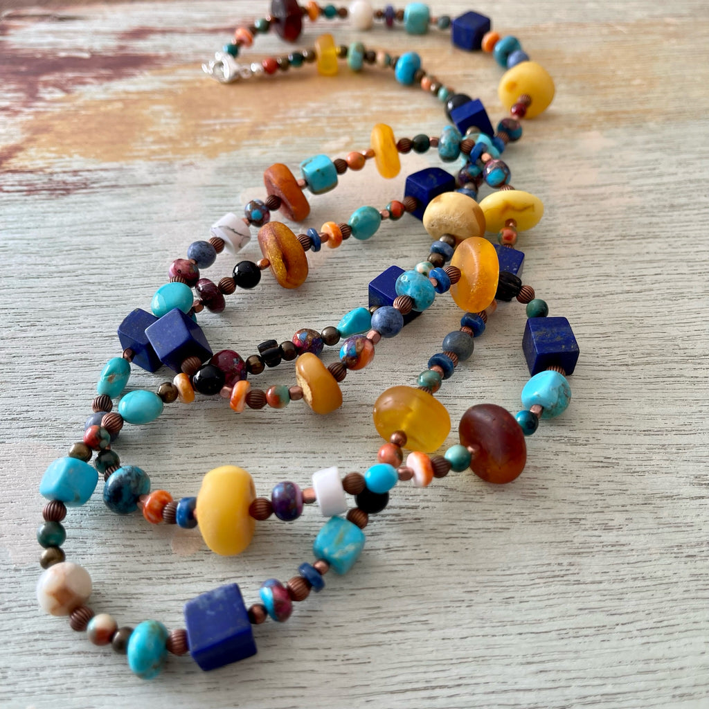 Lapis, Amber and Turquoise Necklace