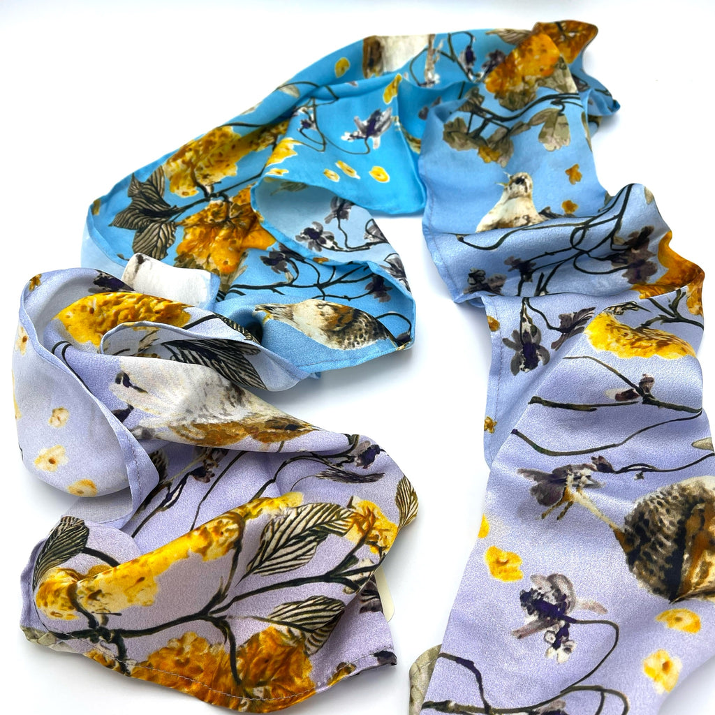 Flowers and Feathers - Viburnum Wrens Silk Scarf