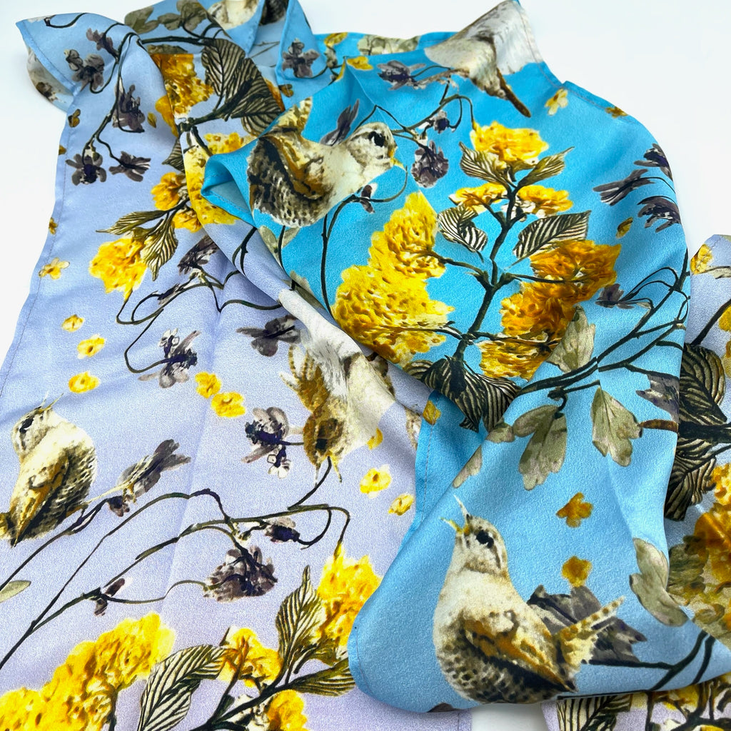 Flowers and Feathers - Viburnum Wrens Silk Scarf