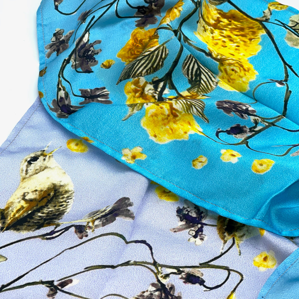 Flowers and Feathers - Viburnum Wrens Silk Scarf