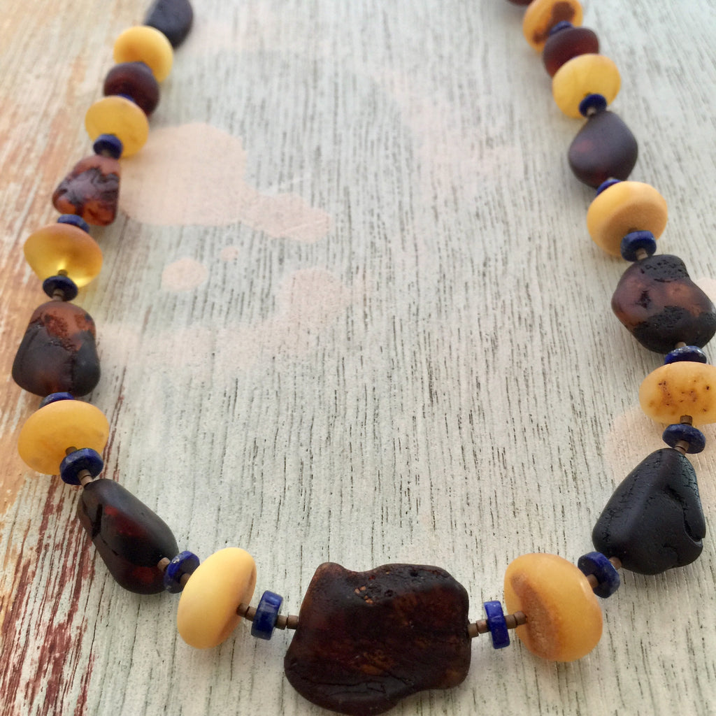 Baltic Amber and Lapis Necklace