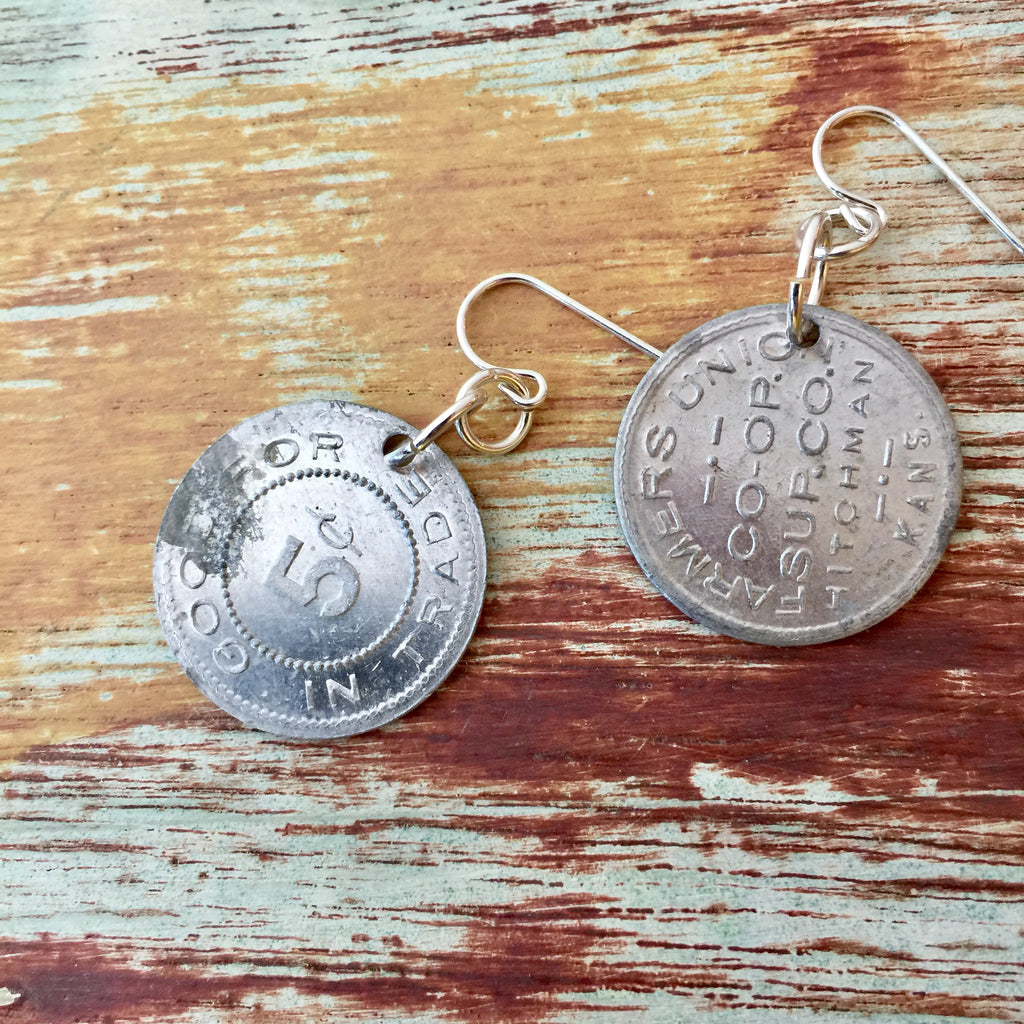 Hitchman, KS Trade Token Earrings